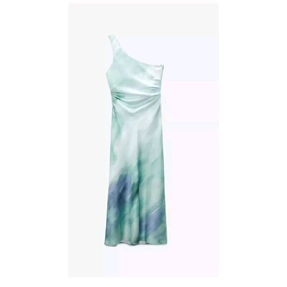NWT ZARA WOMAN'S DRAPED SATIN EFFECT DRESS GREENS  SIZE XS 7949/430 - Picture 5 of 7